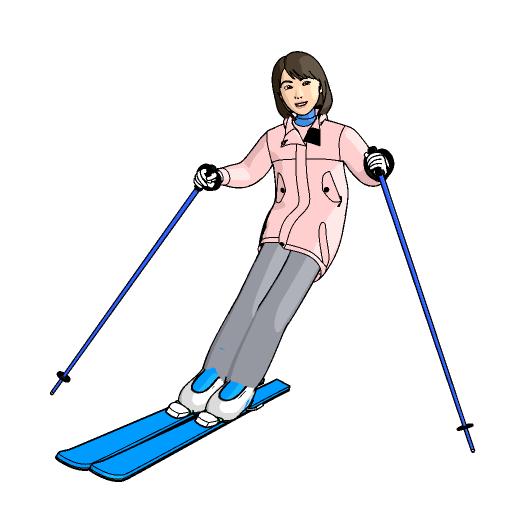 スキーで滑走する女性