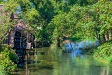 夏の信州安曇野の風景 蓼川と水車小屋